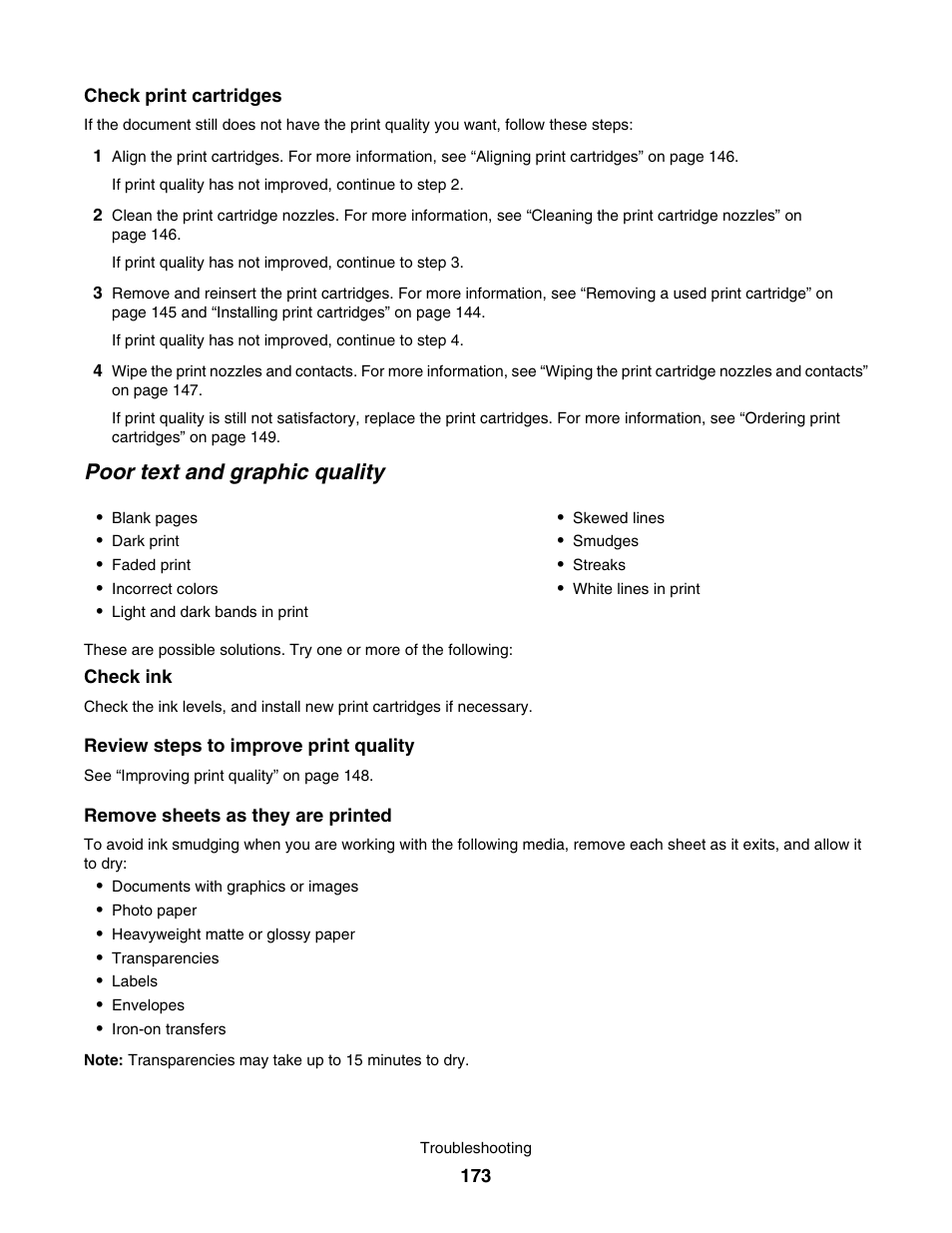 Poor text and graphic quality | Lexmark 7500 Series User Manual | Page 173 / 227