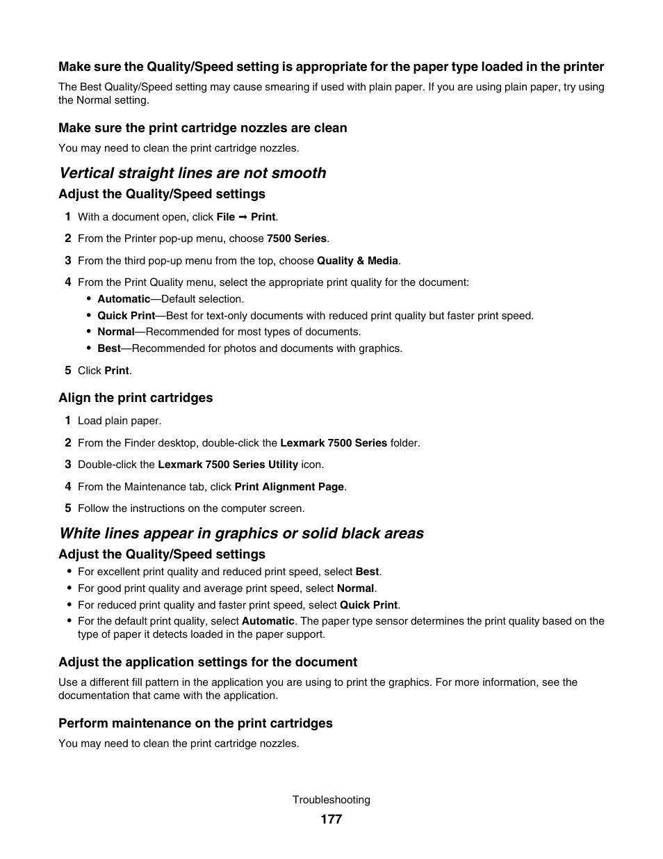 Vertical straight lines are not smooth | Lexmark 7500 Series User Manual | Page 177 / 227