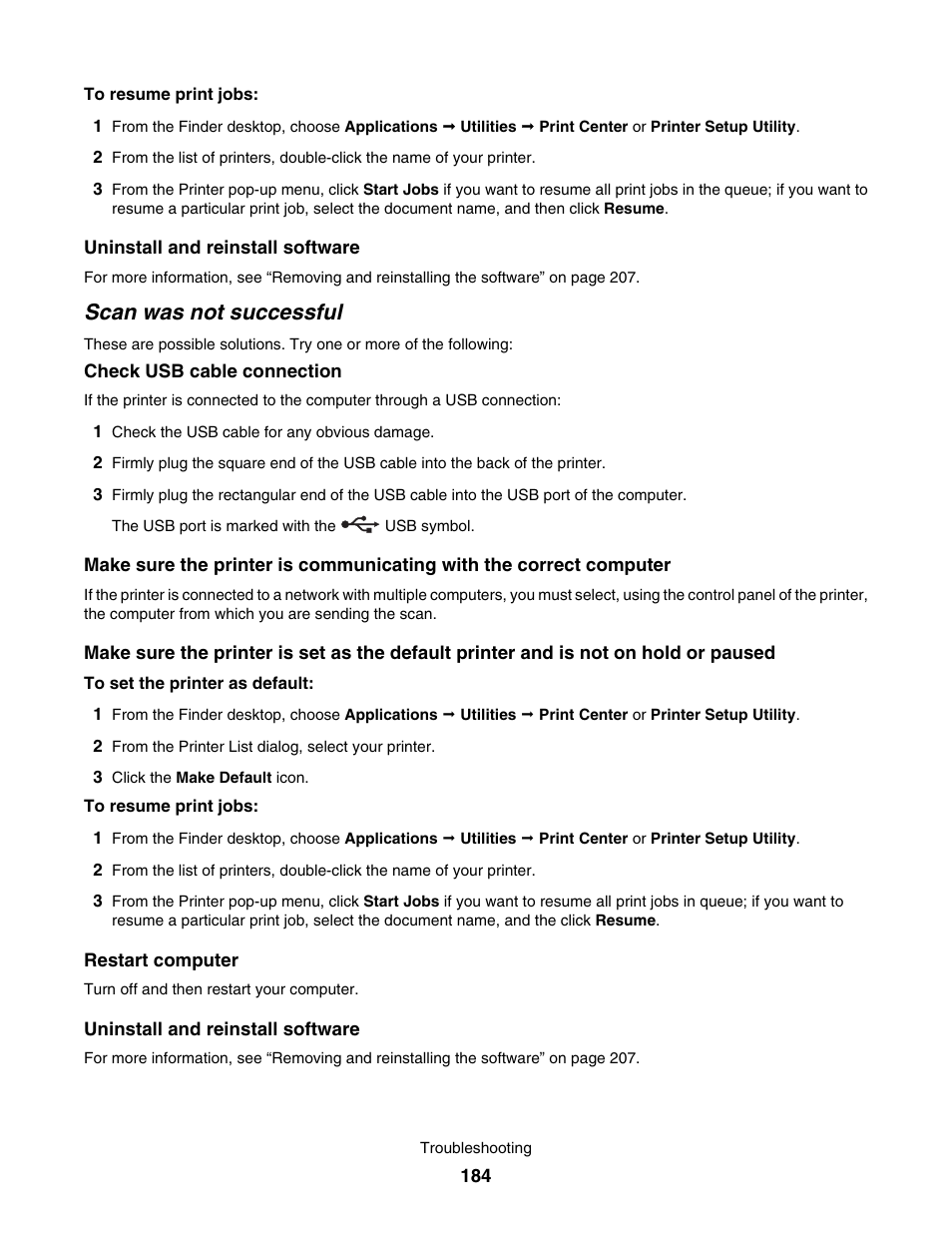 Scan was not successful | Lexmark 7500 Series User Manual | Page 184 / 227