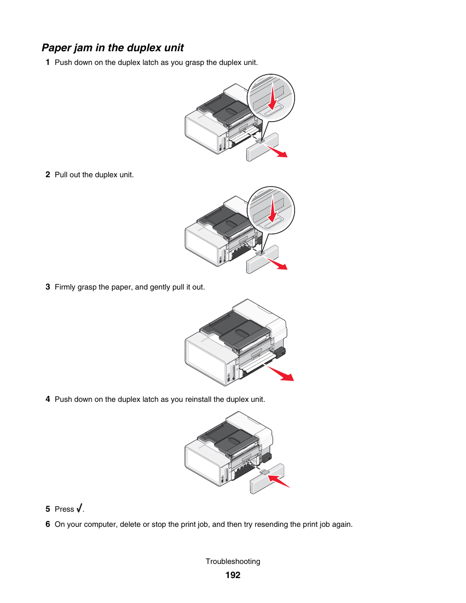 Paper jam in the duplex unit | Lexmark 7500 Series User Manual | Page 192 / 227