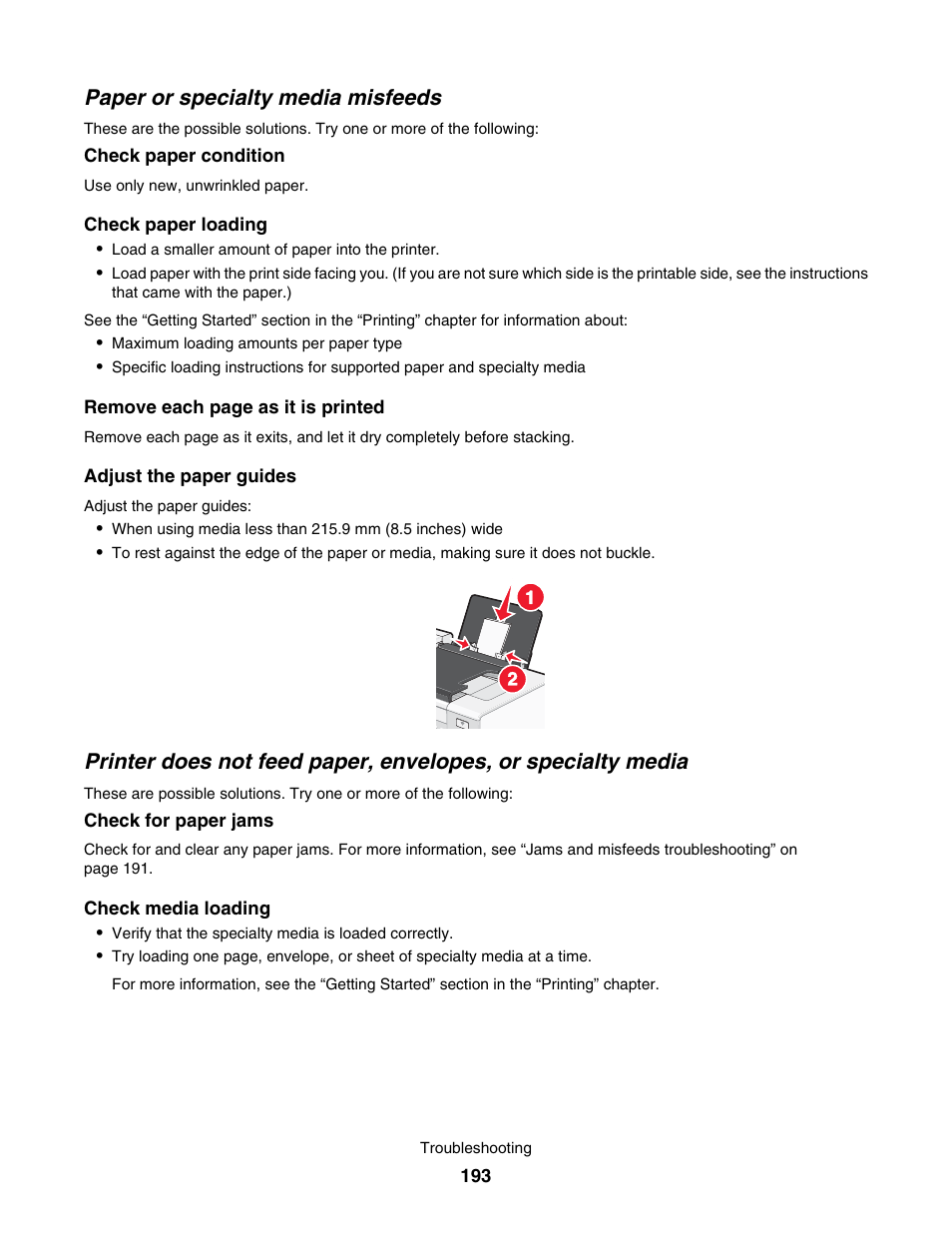 Paper or specialty media misfeeds | Lexmark 7500 Series User Manual | Page 193 / 227