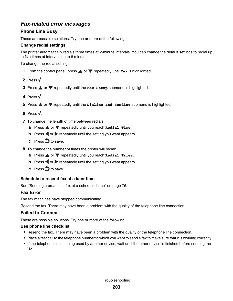 Fax-related error messages | Lexmark 7500 Series User Manual | Page 203 / 227