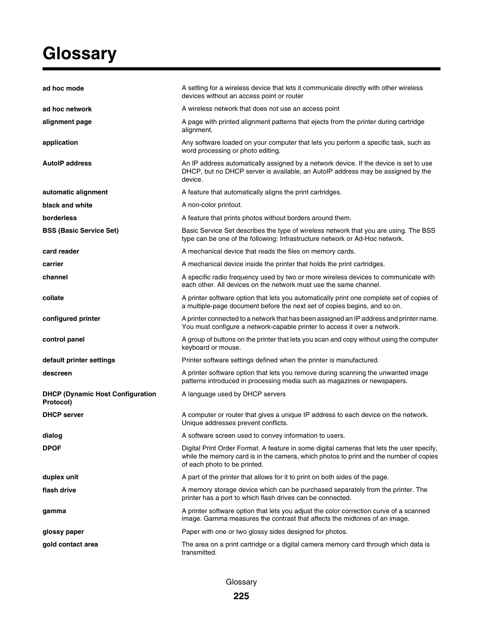 Glossary | Lexmark 7500 Series User Manual | Page 225 / 227