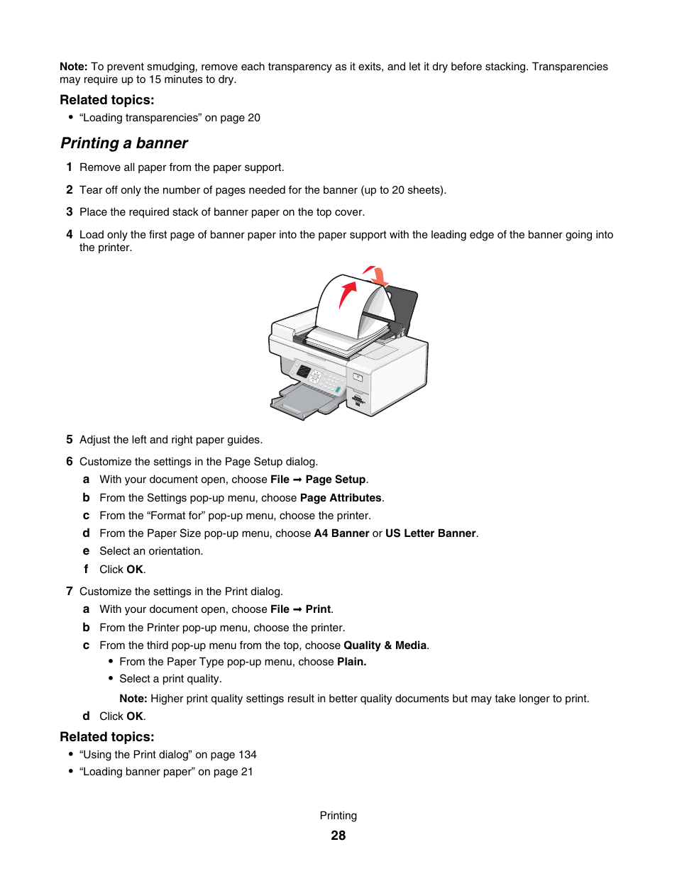 Printing a banner | Lexmark 7500 Series User Manual | Page 28 / 227