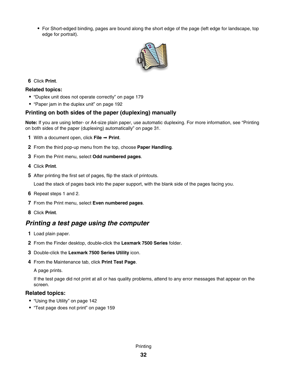 Printing a test page using the computer | Lexmark 7500 Series User Manual | Page 32 / 227