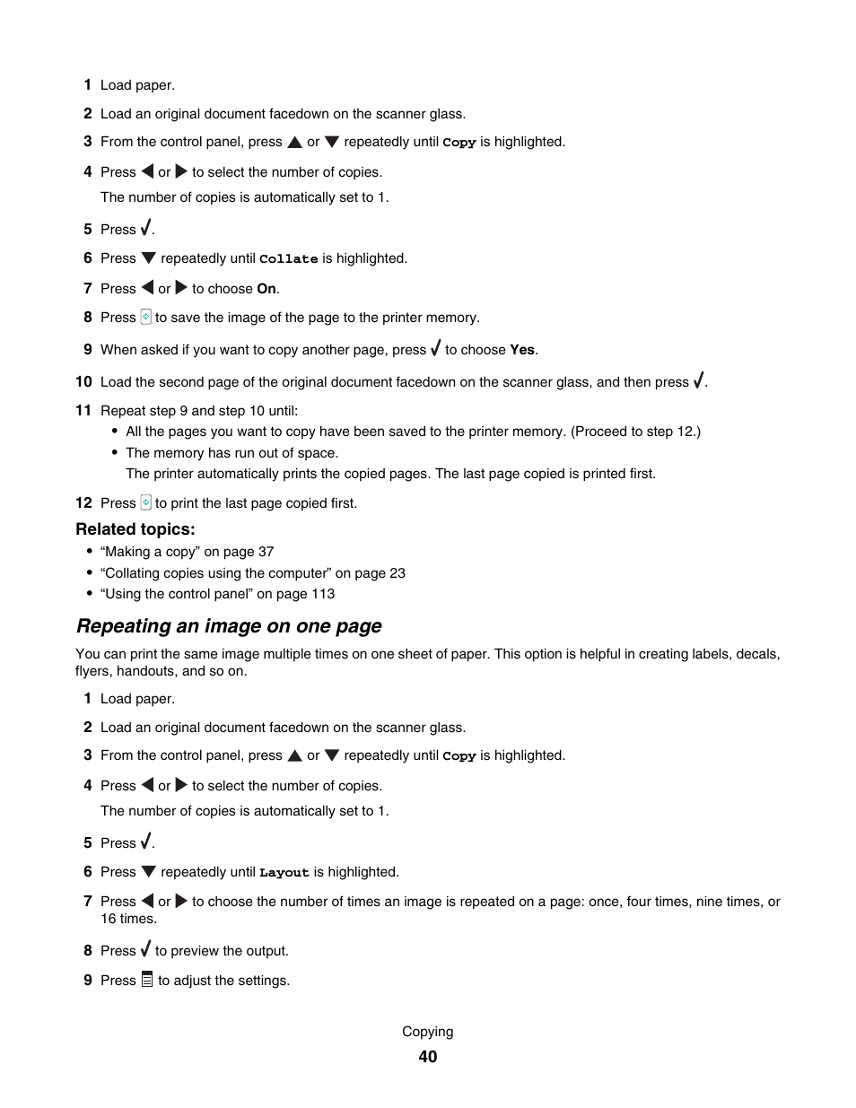 Repeating an image on one page | Lexmark 7500 Series User Manual | Page 40 / 227