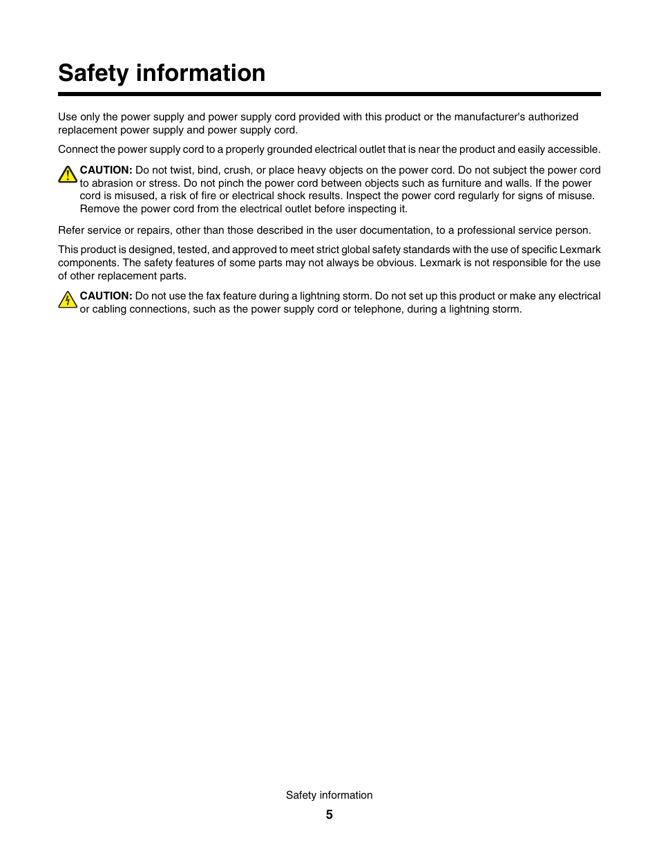 Safety information | Lexmark 7500 Series User Manual | Page 5 / 227
