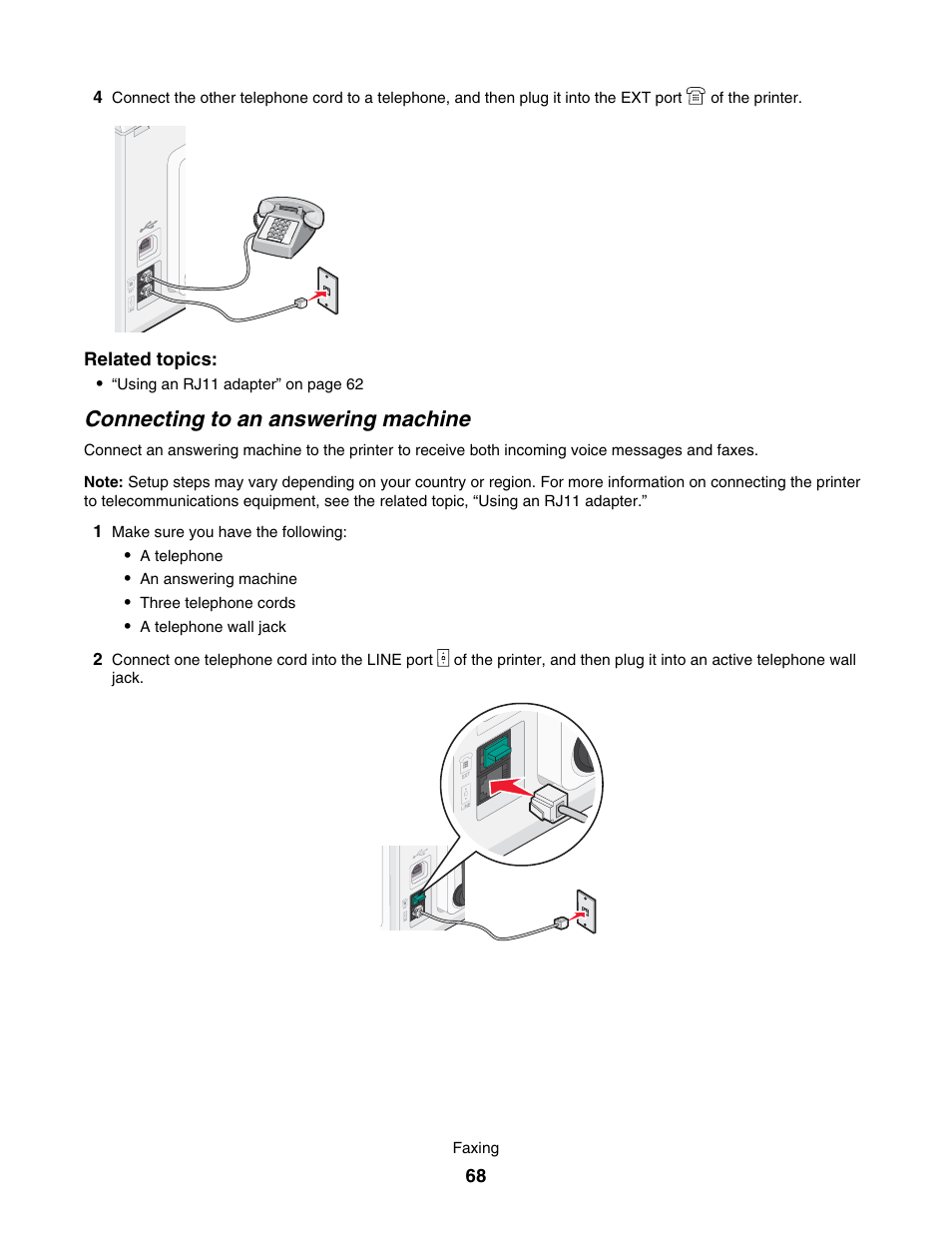 Connecting to an answering machine | Lexmark 7500 Series User Manual | Page 68 / 227