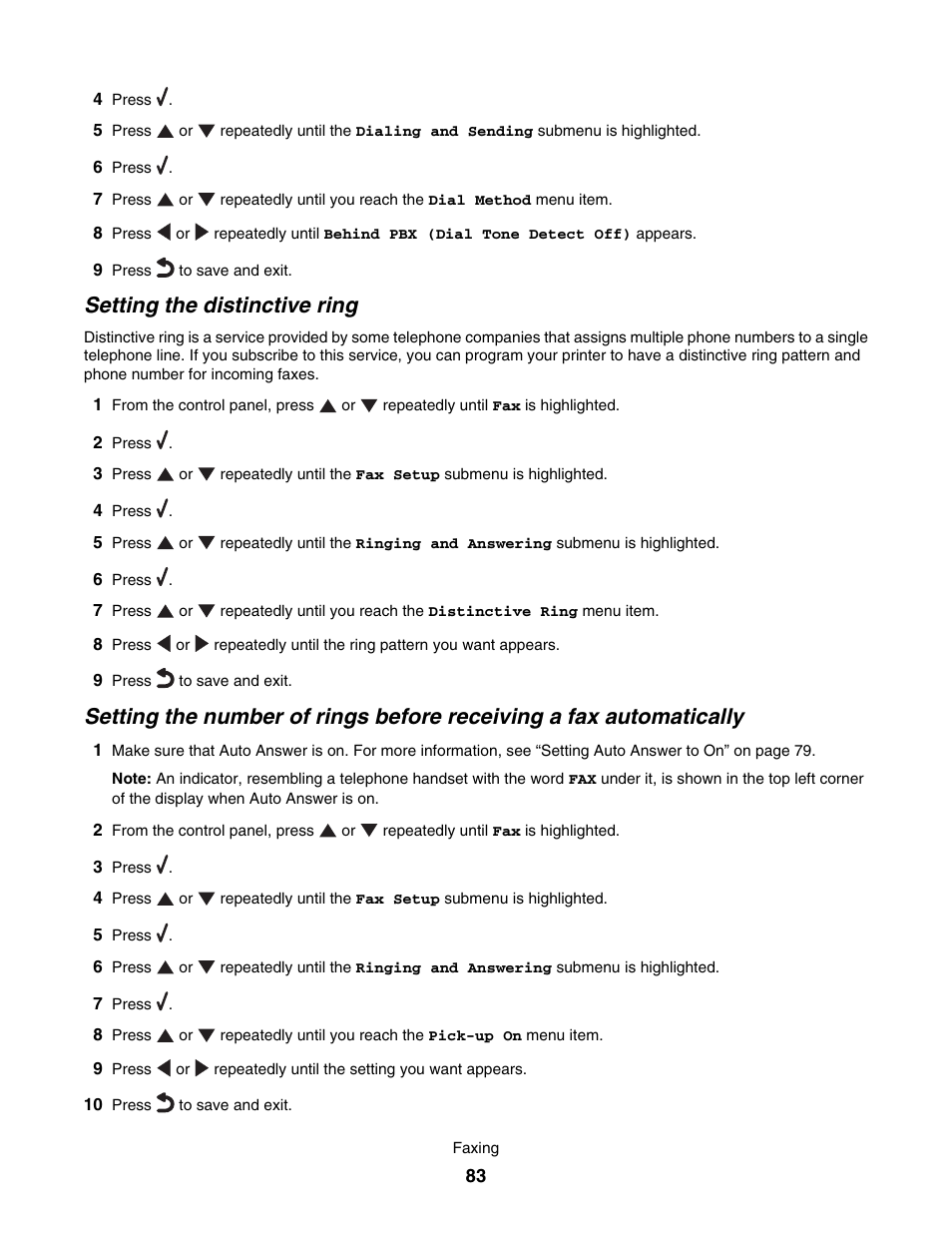 Setting the distinctive ring | Lexmark 7500 Series User Manual | Page 83 / 227