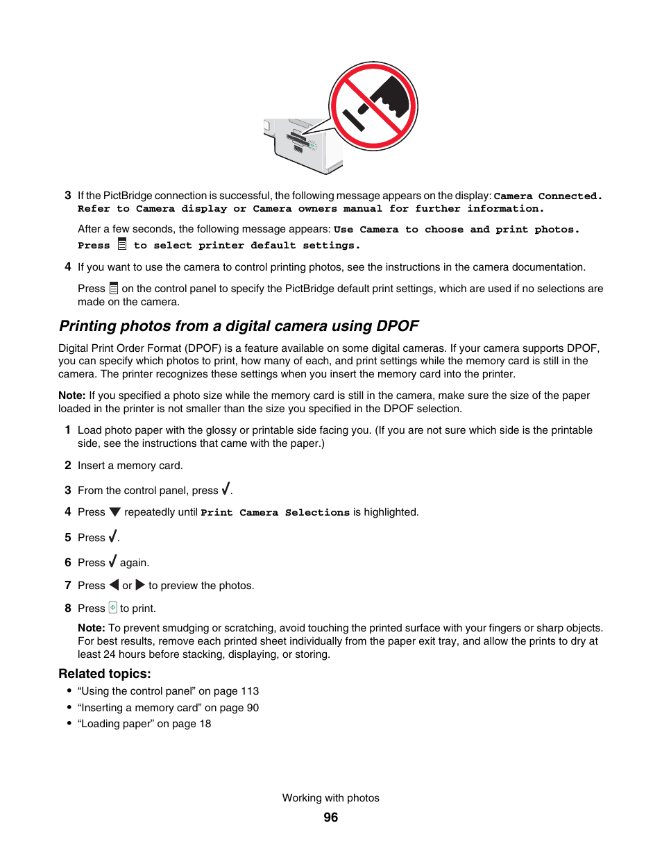 Printing photos from a digital camera using dpof | Lexmark 7500 Series User Manual | Page 96 / 227