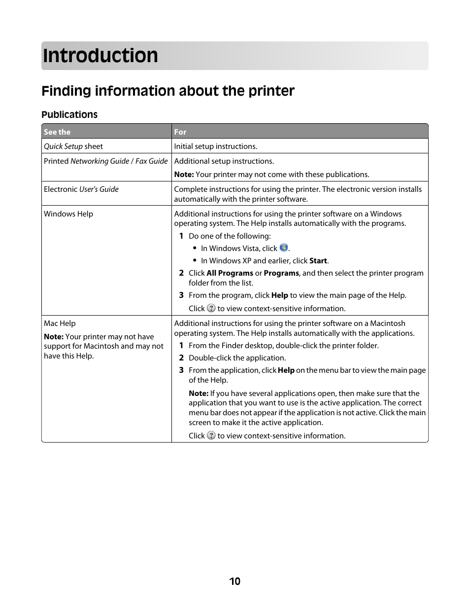 Introduction, Finding information about the printer | Lexmark 4600 Series User Manual | Page 10 / 144