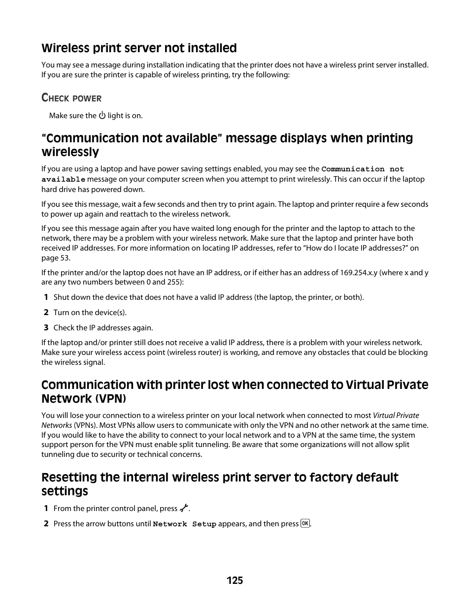 Wireless print server not installed | Lexmark 4600 Series User Manual | Page 125 / 144