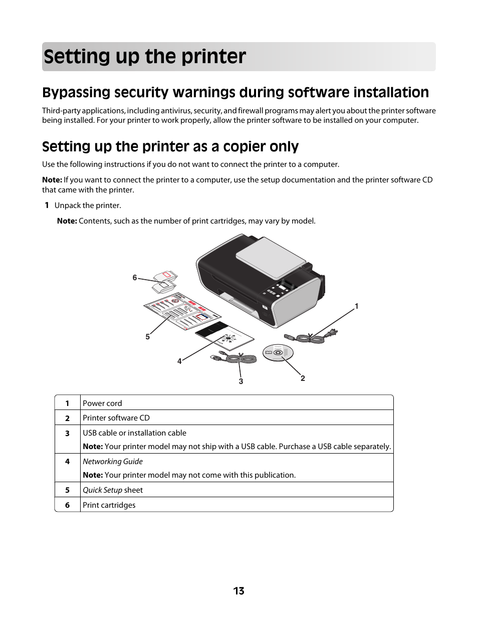 Setting up the printer, Setting up the printer as a copier only | Lexmark 4600 Series User Manual | Page 13 / 144