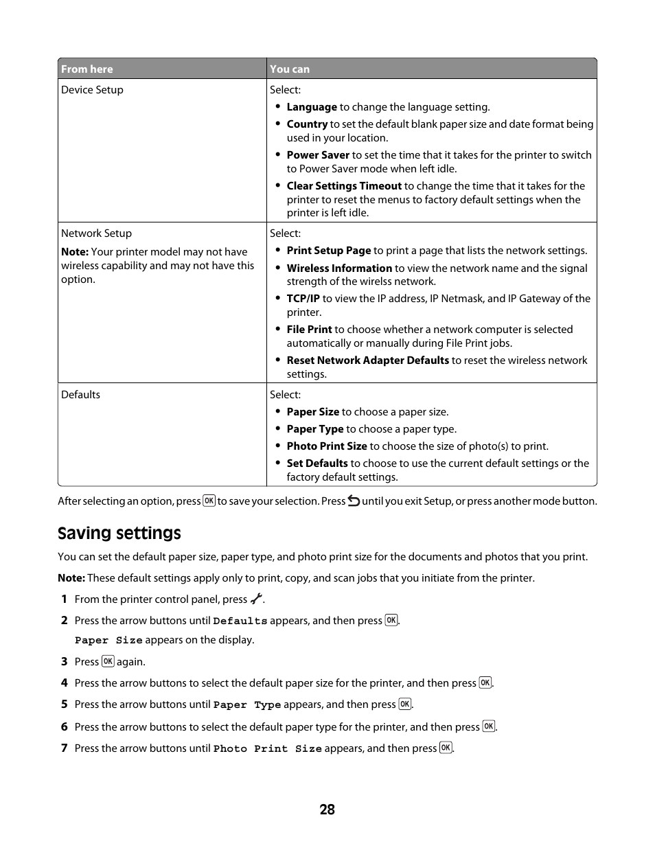 Saving settings | Lexmark 4600 Series User Manual | Page 28 / 144