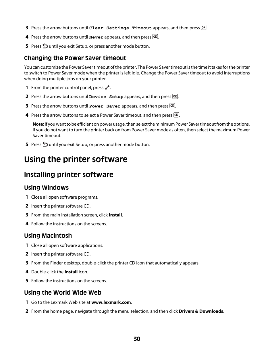 Using the printer software, Installing printer software | Lexmark 4600 Series User Manual | Page 30 / 144