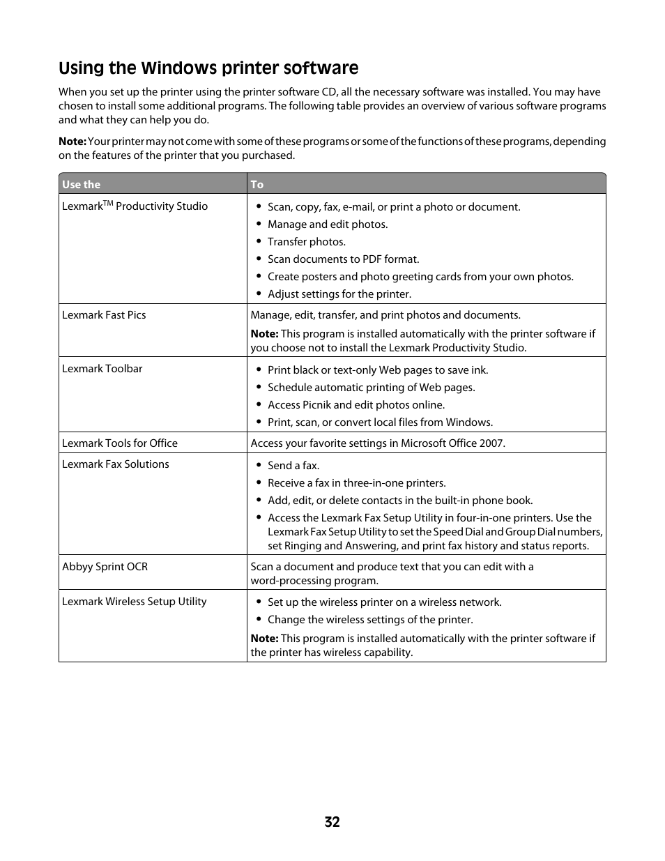 Using the windows printer software | Lexmark 4600 Series User Manual | Page 32 / 144