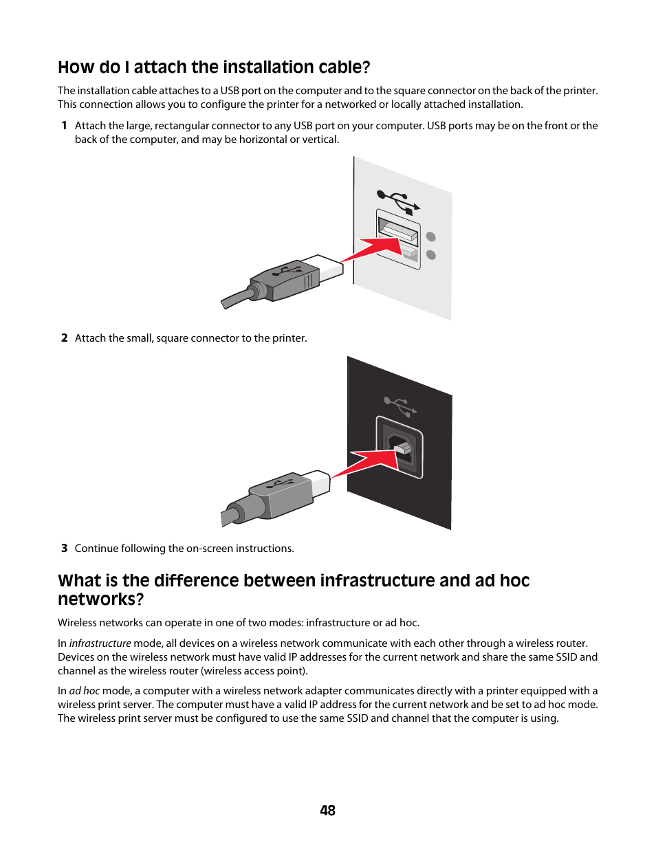 How do i attach the installation cable | Lexmark 4600 Series User Manual | Page 48 / 144