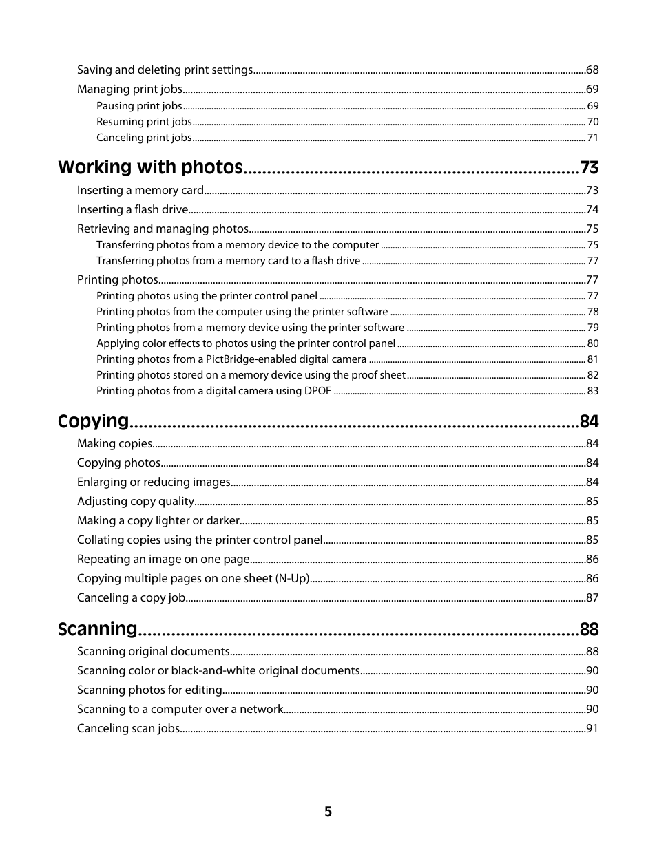 Working with photos, Copying, Scanning | Lexmark 4600 Series User Manual | Page 5 / 144