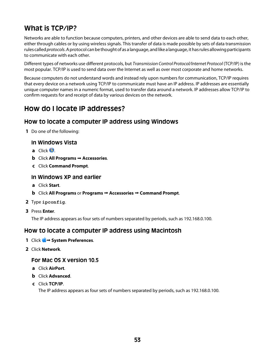 What is tcp/ip, How do i locate ip addresses, What is tcp/ip? how do i locate ip addresses | Lexmark 4600 Series User Manual | Page 53 / 144