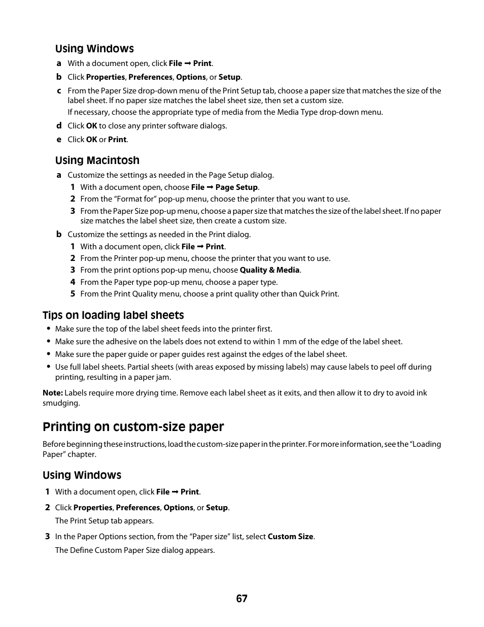 Printing on custom-size paper | Lexmark 4600 Series User Manual | Page 67 / 144