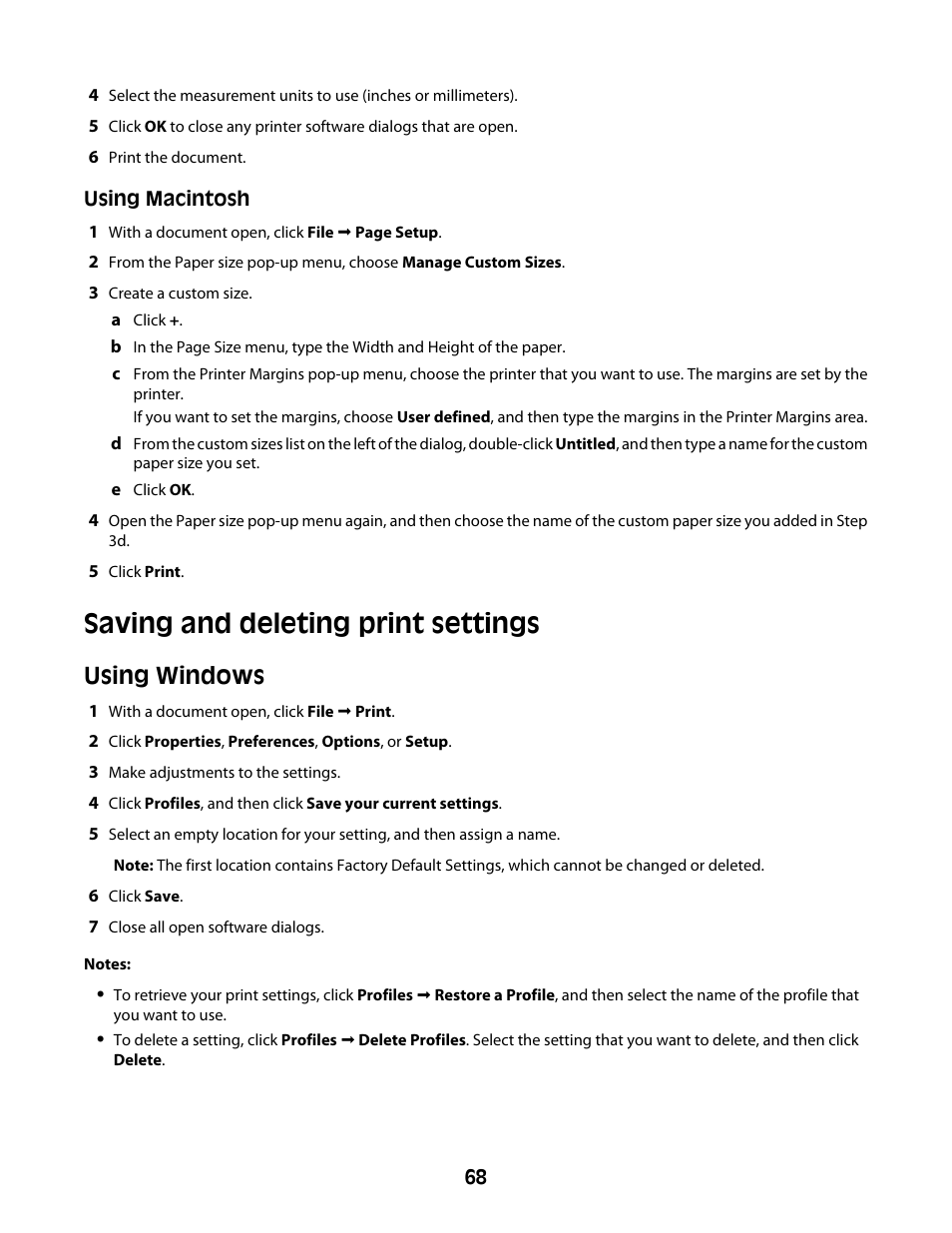 Saving and deleting print settings, Using windows | Lexmark 4600 Series User Manual | Page 68 / 144