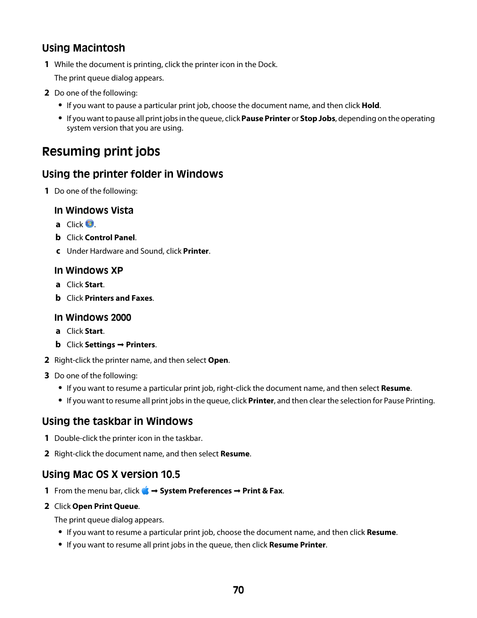 Resuming print jobs | Lexmark 4600 Series User Manual | Page 70 / 144