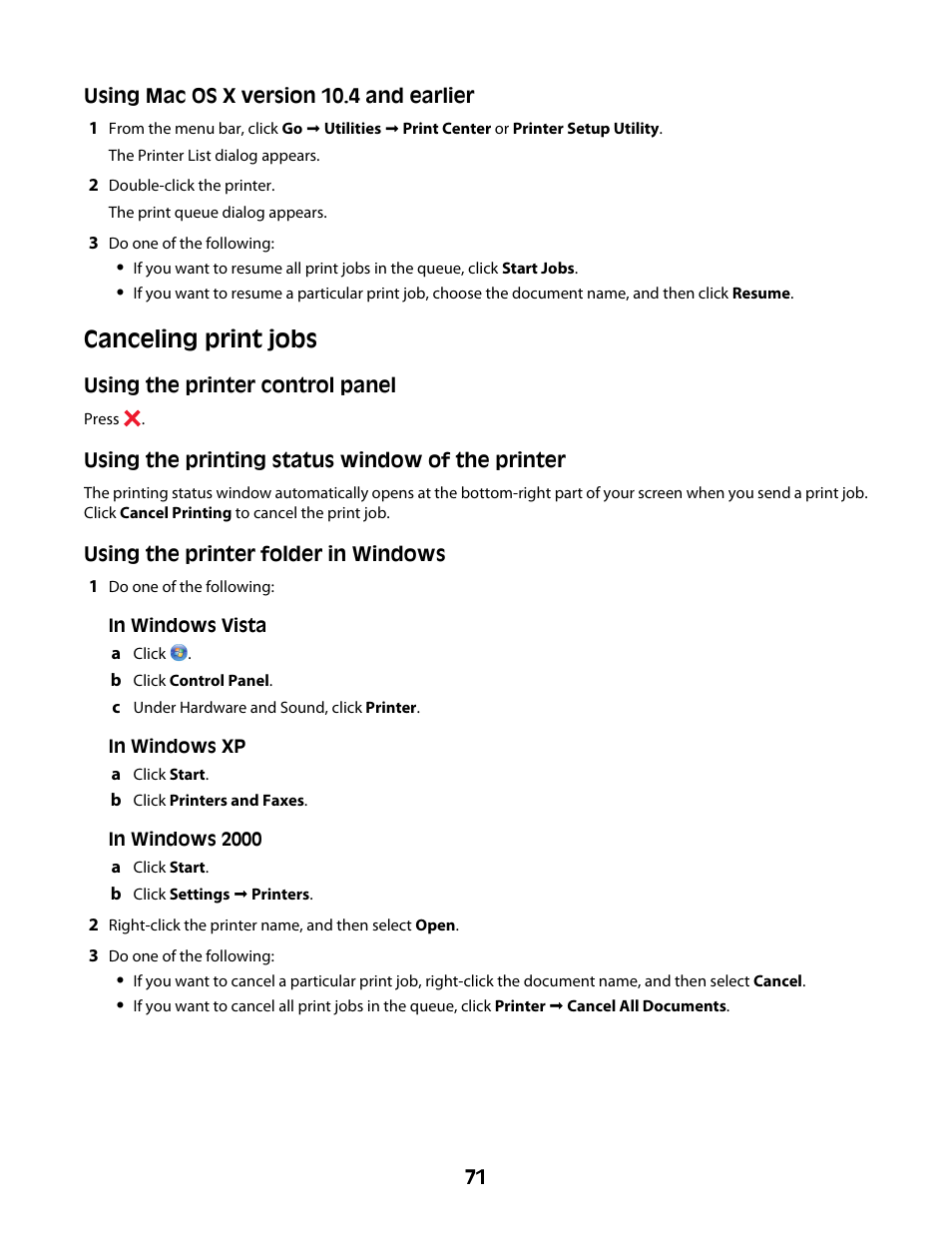 Canceling print jobs | Lexmark 4600 Series User Manual | Page 71 / 144