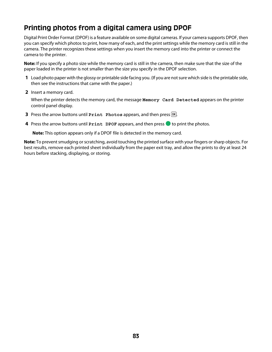 Printing photos from a digital camera using dpof | Lexmark 4600 Series User Manual | Page 83 / 144