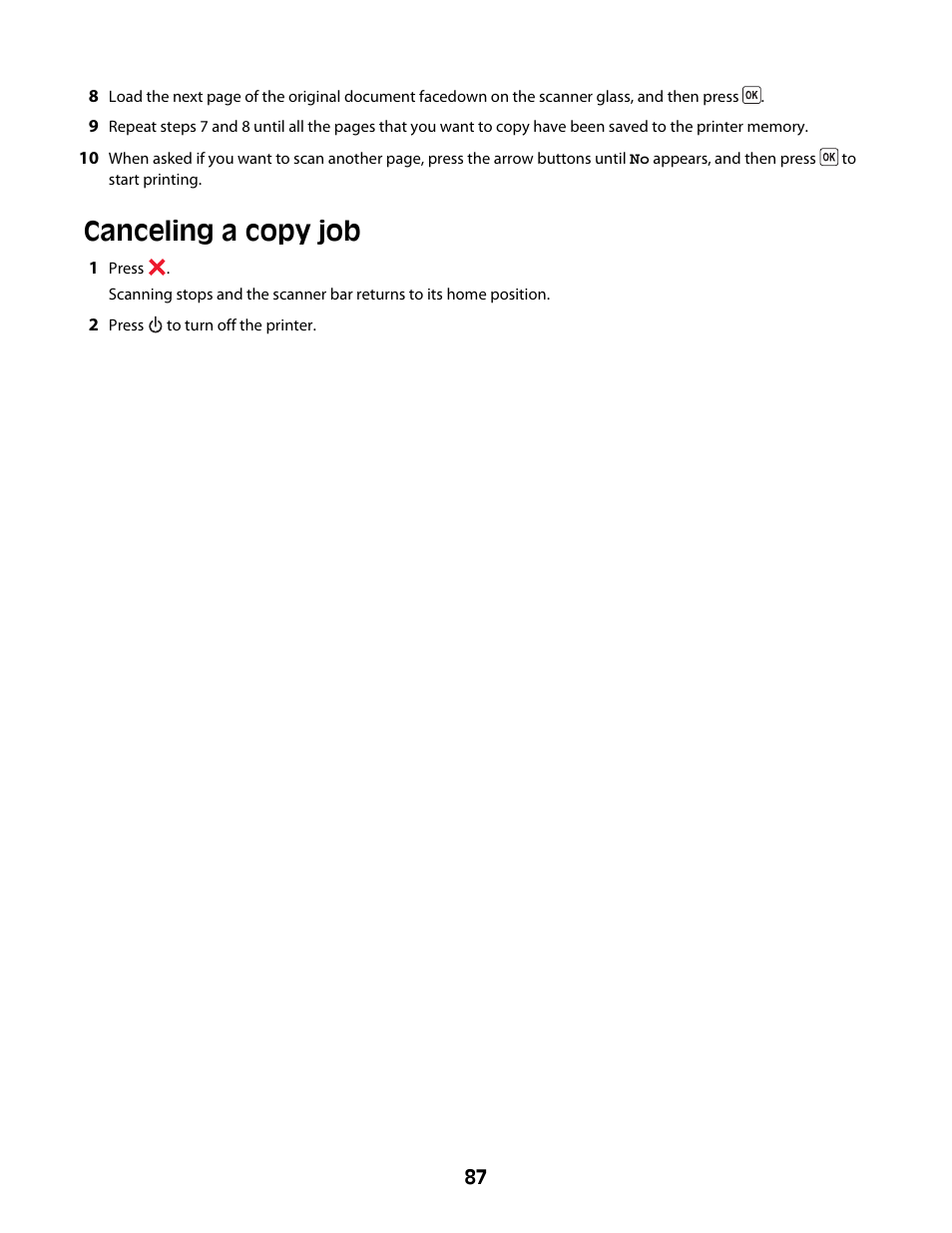 Canceling a copy job | Lexmark 4600 Series User Manual | Page 87 / 144