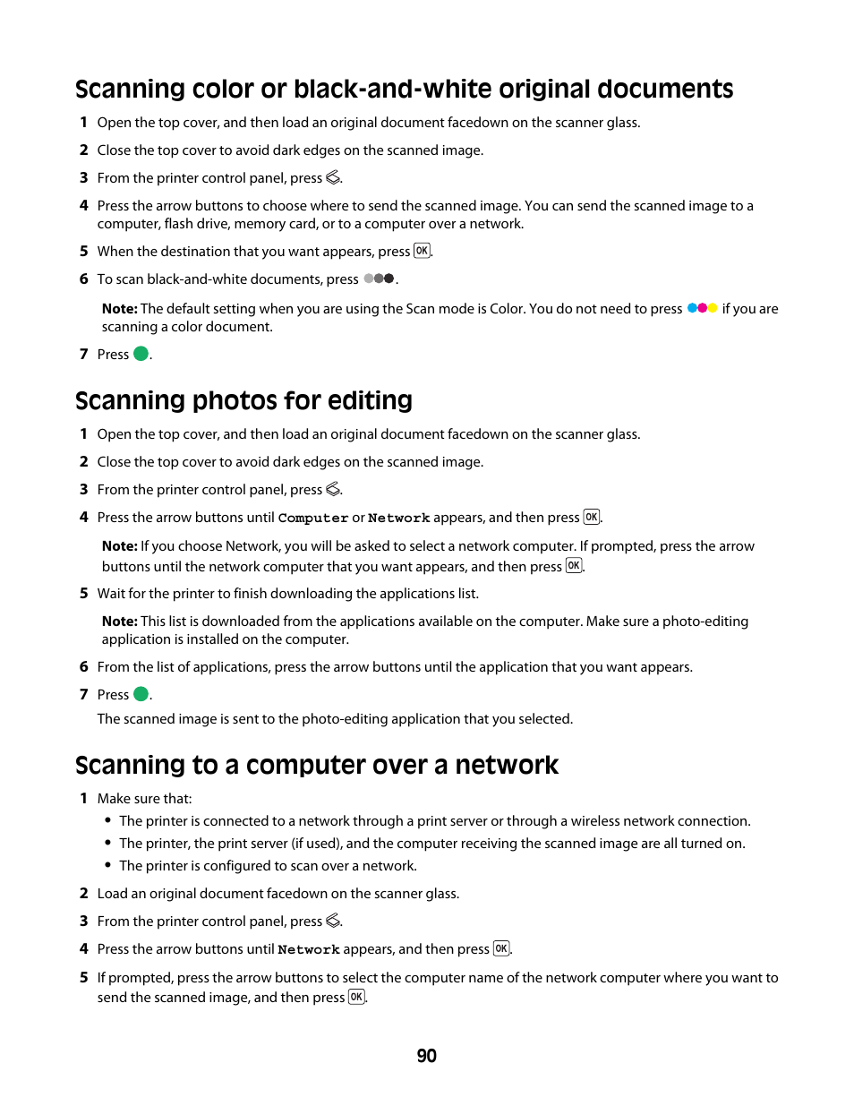 Scanning photos for editing, Scanning to a computer over a network | Lexmark 4600 Series User Manual | Page 90 / 144