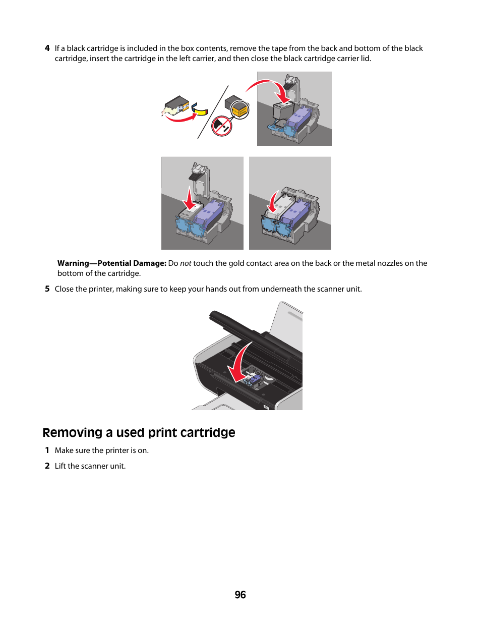 Removing a used print cartridge | Lexmark 4600 Series User Manual | Page 96 / 144