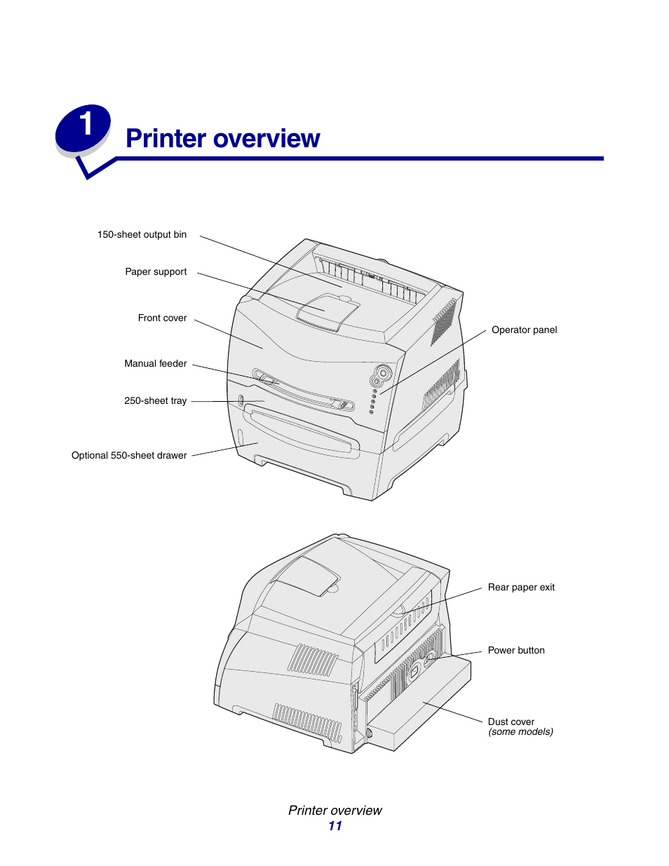 Printer overview, Chapter 1: printer overview | Lexmark E234 User Manual | Page 11 / 123