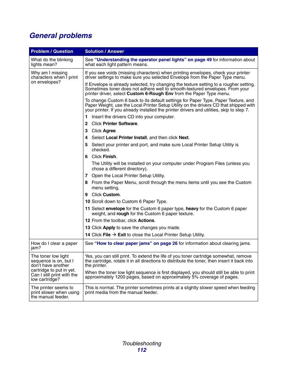 General problems | Lexmark E234 User Manual | Page 112 / 123