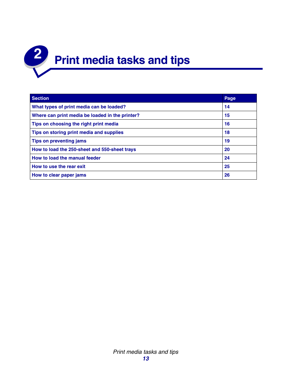 Print media tasks and tips, Chapter 2: print media tasks and tips | Lexmark E234 User Manual | Page 13 / 123