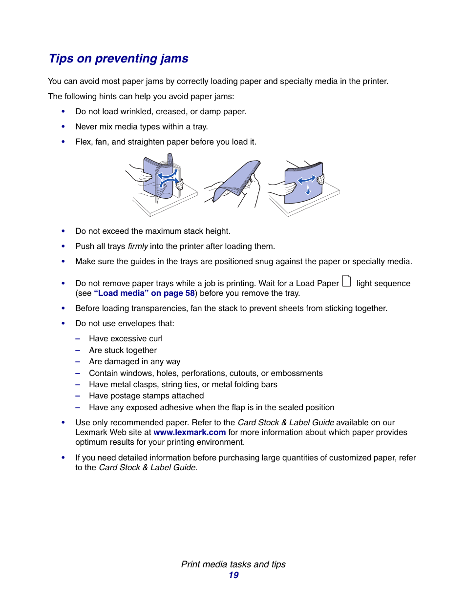 Tips on preventing jams | Lexmark E234 User Manual | Page 19 / 123