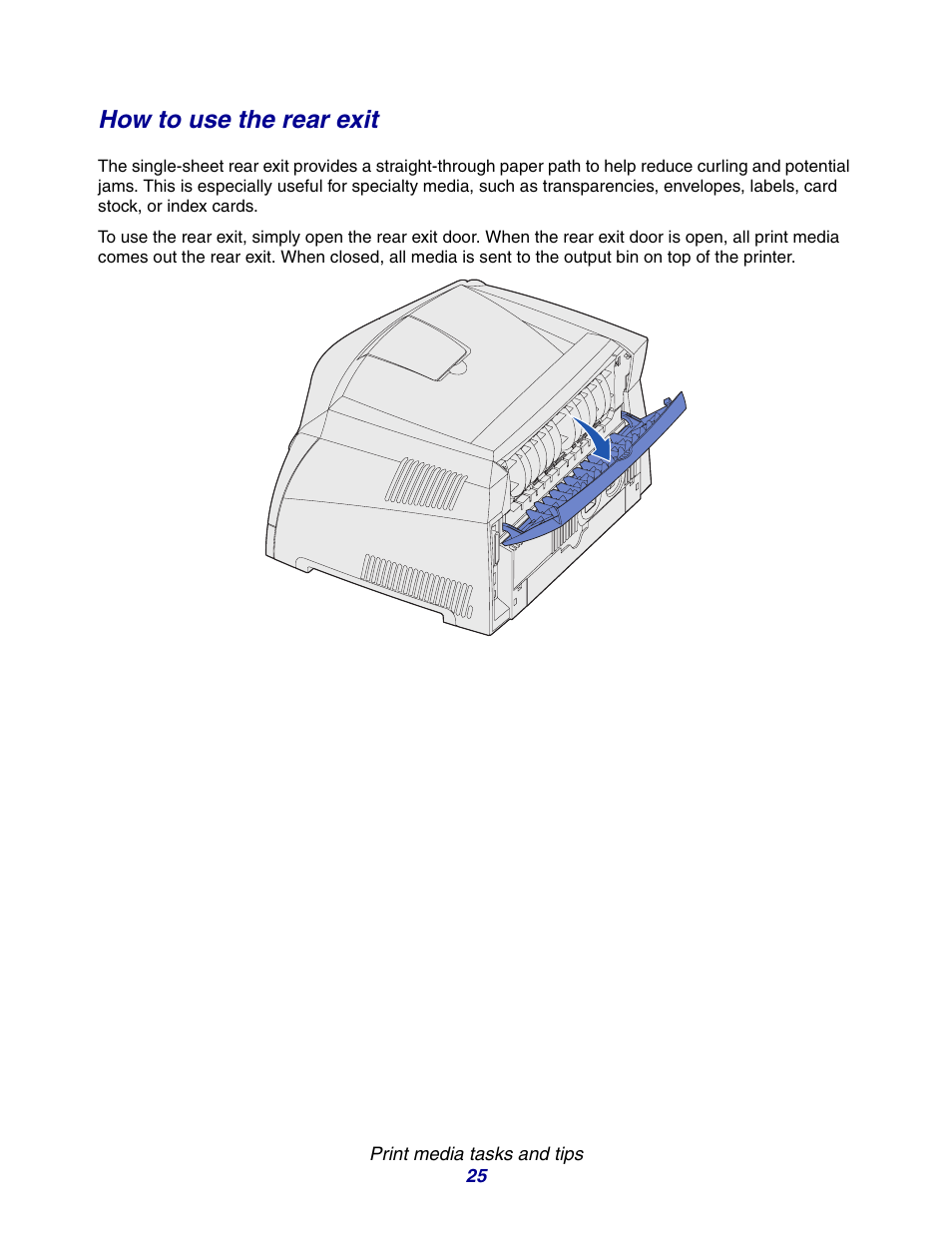 How to use the rear exit | Lexmark E234 User Manual | Page 25 / 123