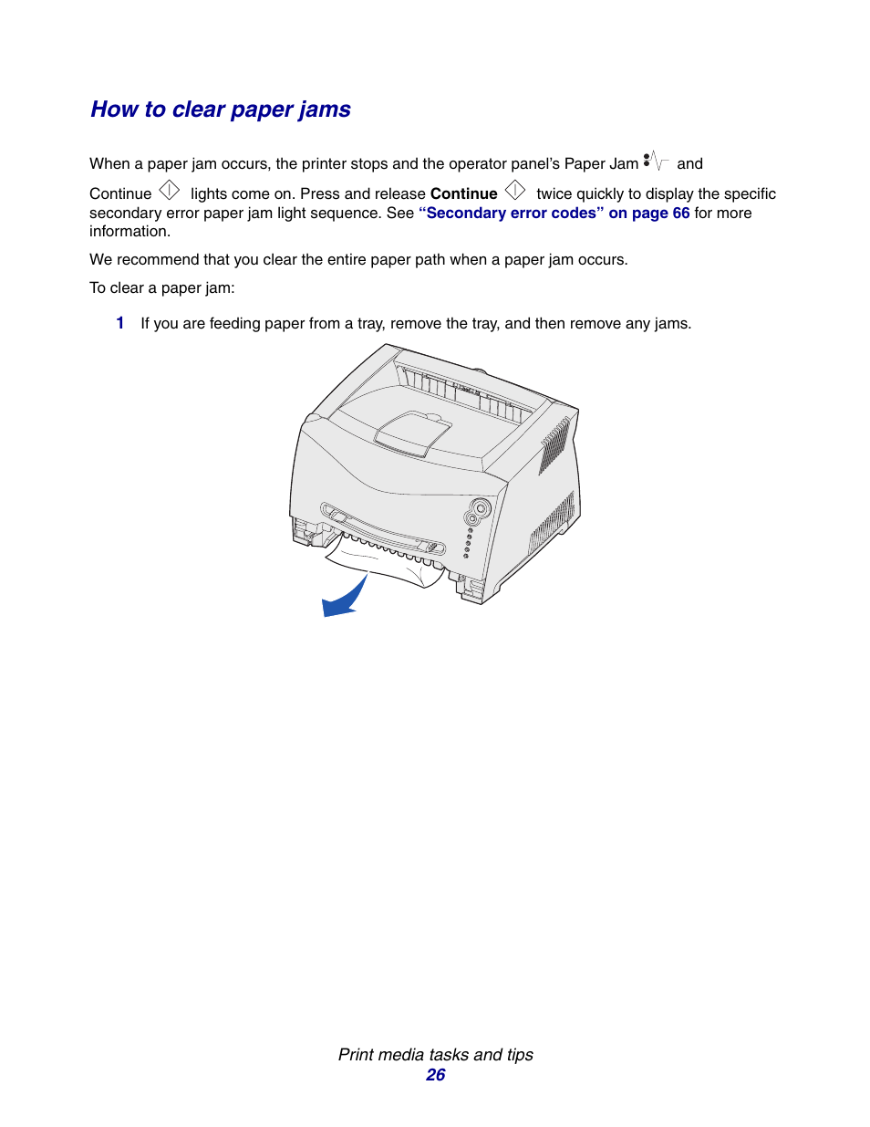 How to clear paper jams | Lexmark E234 User Manual | Page 26 / 123