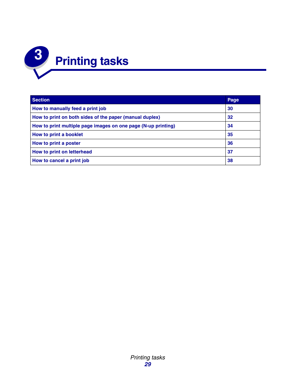 Printing tasks, Chapter 3: printing tasks | Lexmark E234 User Manual | Page 29 / 123