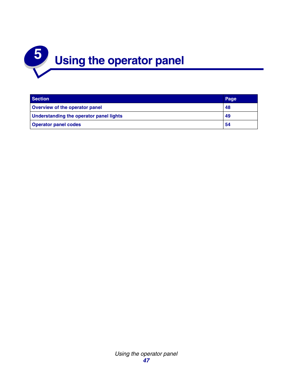 Using the operator panel, Chapter 5: using the operator panel | Lexmark E234 User Manual | Page 47 / 123