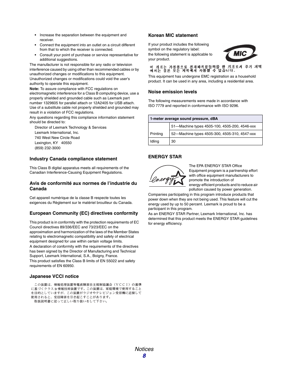 Notices 8 | Lexmark E234 User Manual | Page 8 / 123