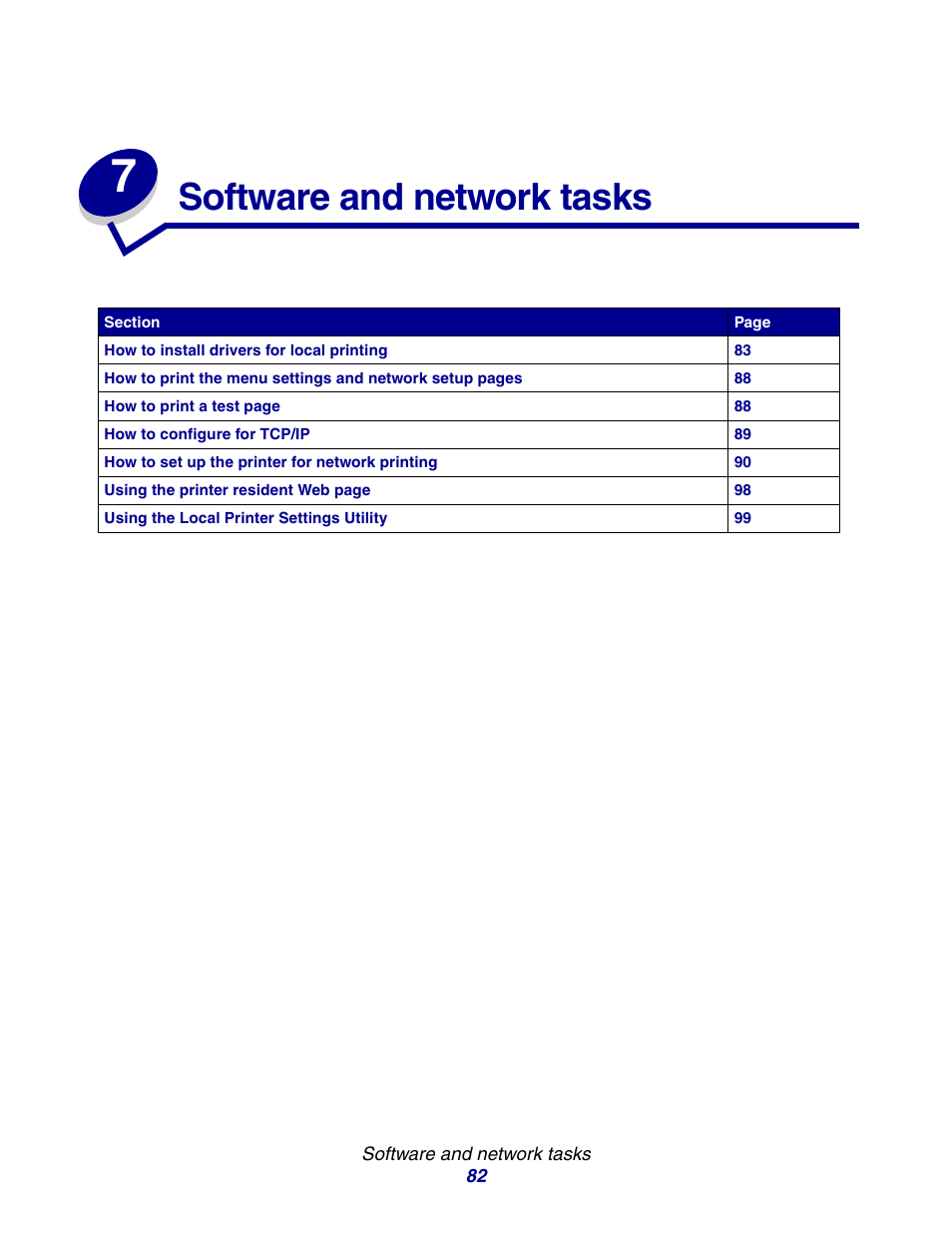 Software and network tasks, Chapter 7: software and network tasks | Lexmark E234 User Manual | Page 82 / 123