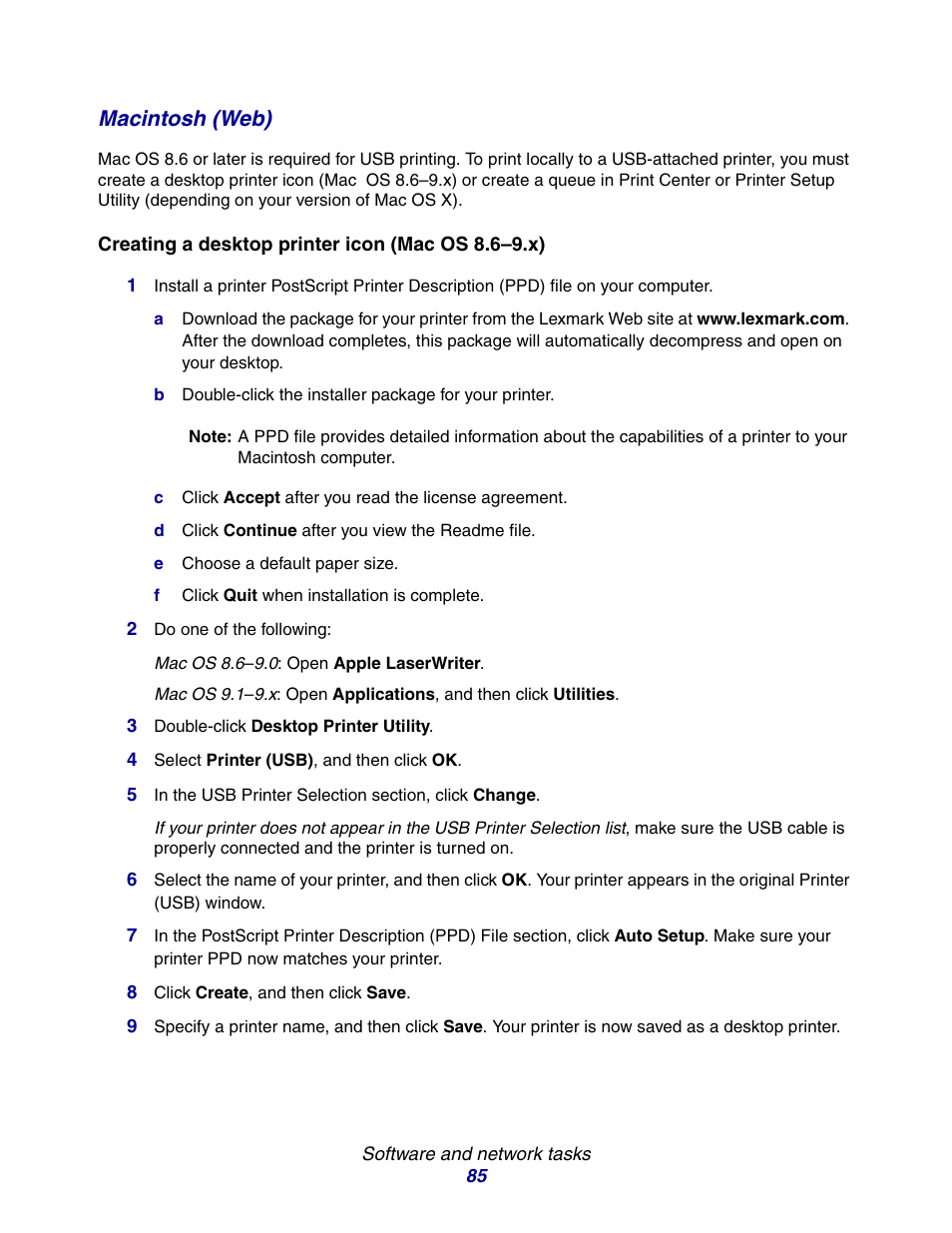 Macintosh (web) | Lexmark E234 User Manual | Page 85 / 123