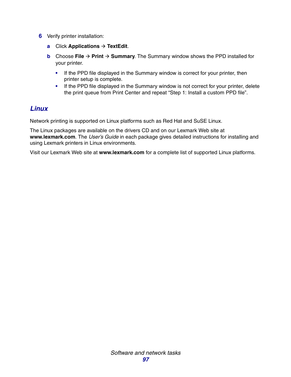 Linux | Lexmark E234 User Manual | Page 97 / 123