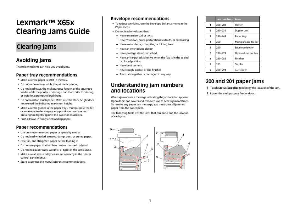 Lexmark X65x User Manual | 6 pages