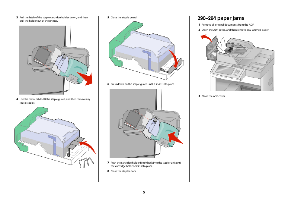 290–294 paper jams | Lexmark X65x User Manual | Page 5 / 6
