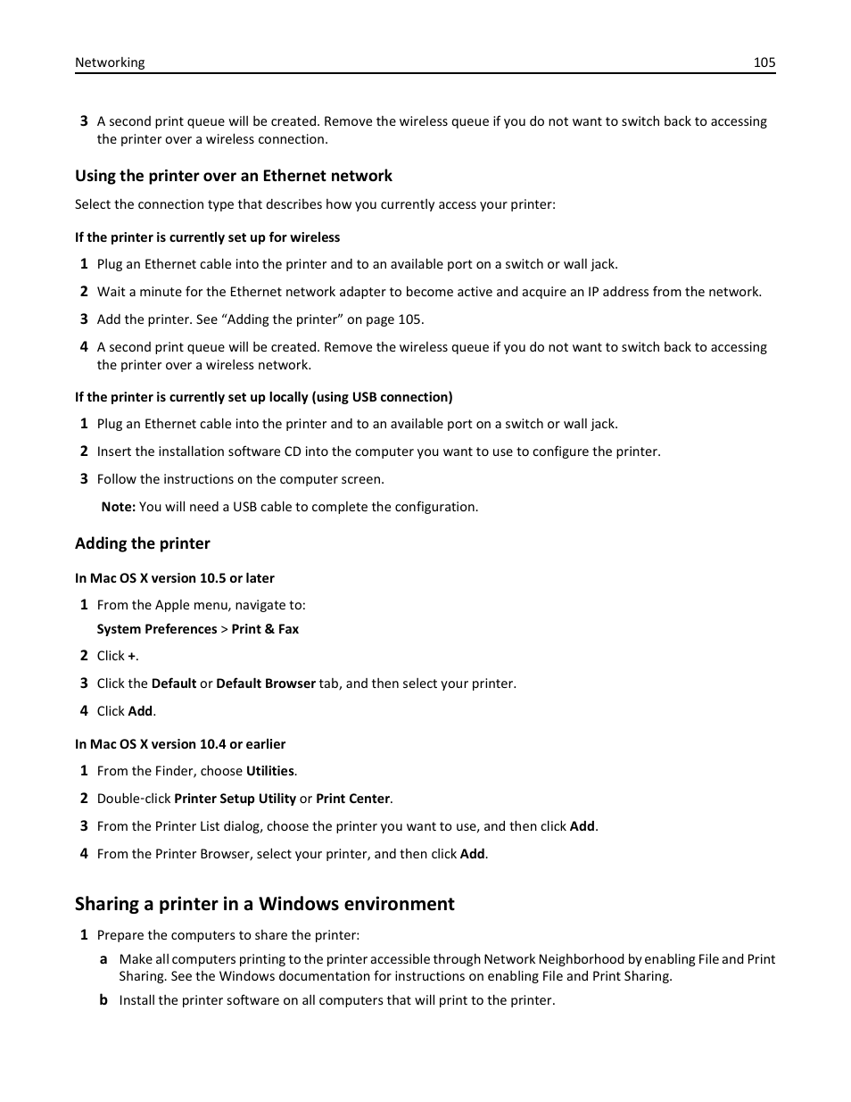 Sharing a printer in a windows environment | Lexmark S510 User Manual | Page 105 / 189