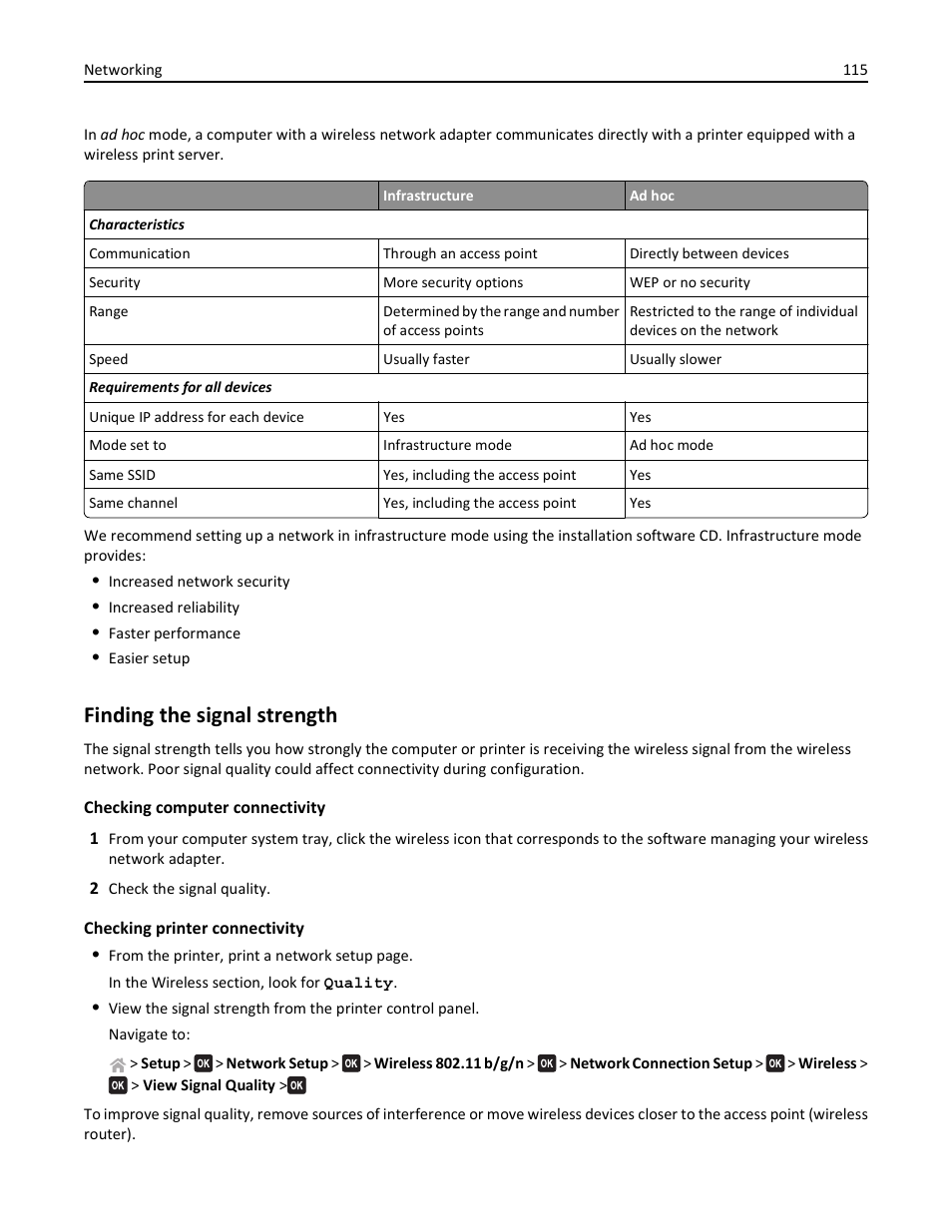 Finding the signal strength | Lexmark S510 User Manual | Page 115 / 189