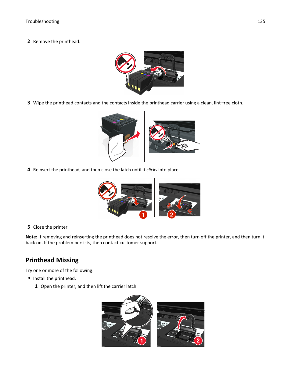 Printhead missing | Lexmark S510 User Manual | Page 135 / 189