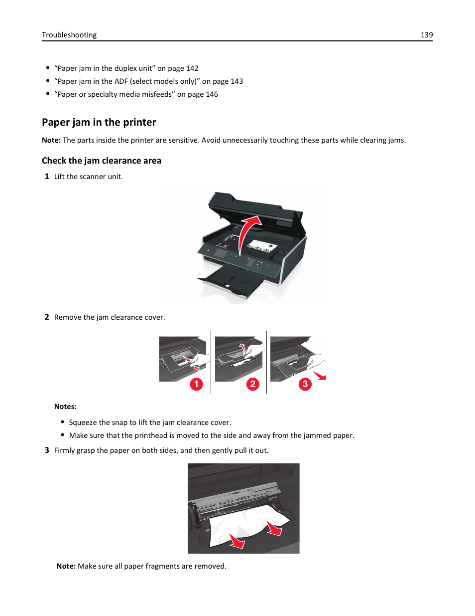 Paper jam in the printer | Lexmark S510 User Manual | Page 139 / 189