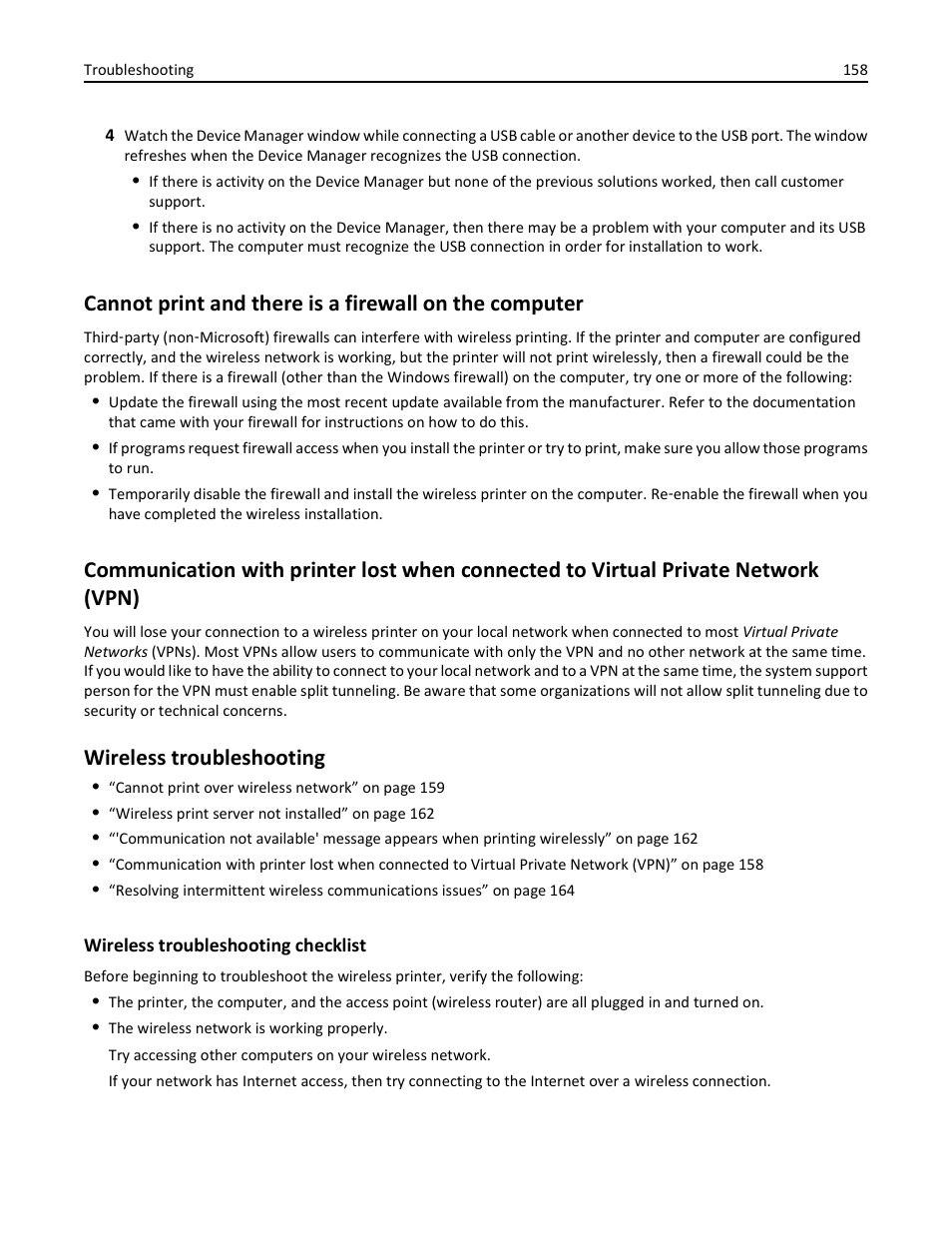 Wireless troubleshooting, Wireless troubleshooting checklist | Lexmark S510 User Manual | Page 158 / 189
